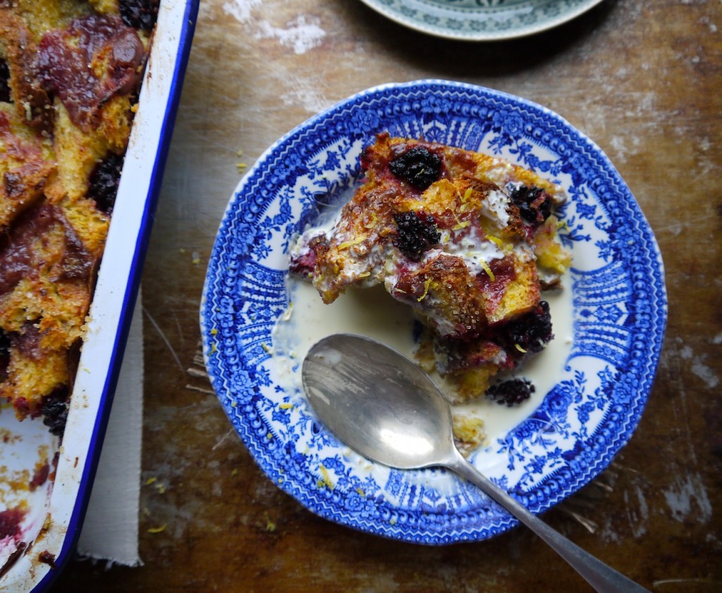 Bread and butter pudding with blackberry and lemon curd Kathryn