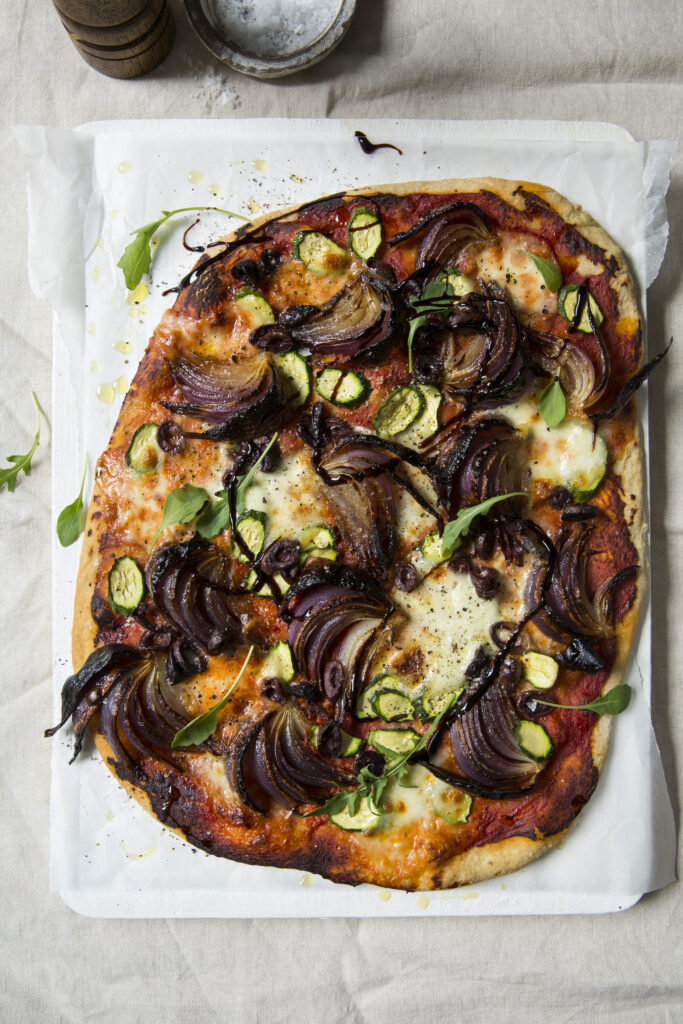 Balsamic red onion, courgette and mozzarella pizza - Kathryn Bruton Food & Drink